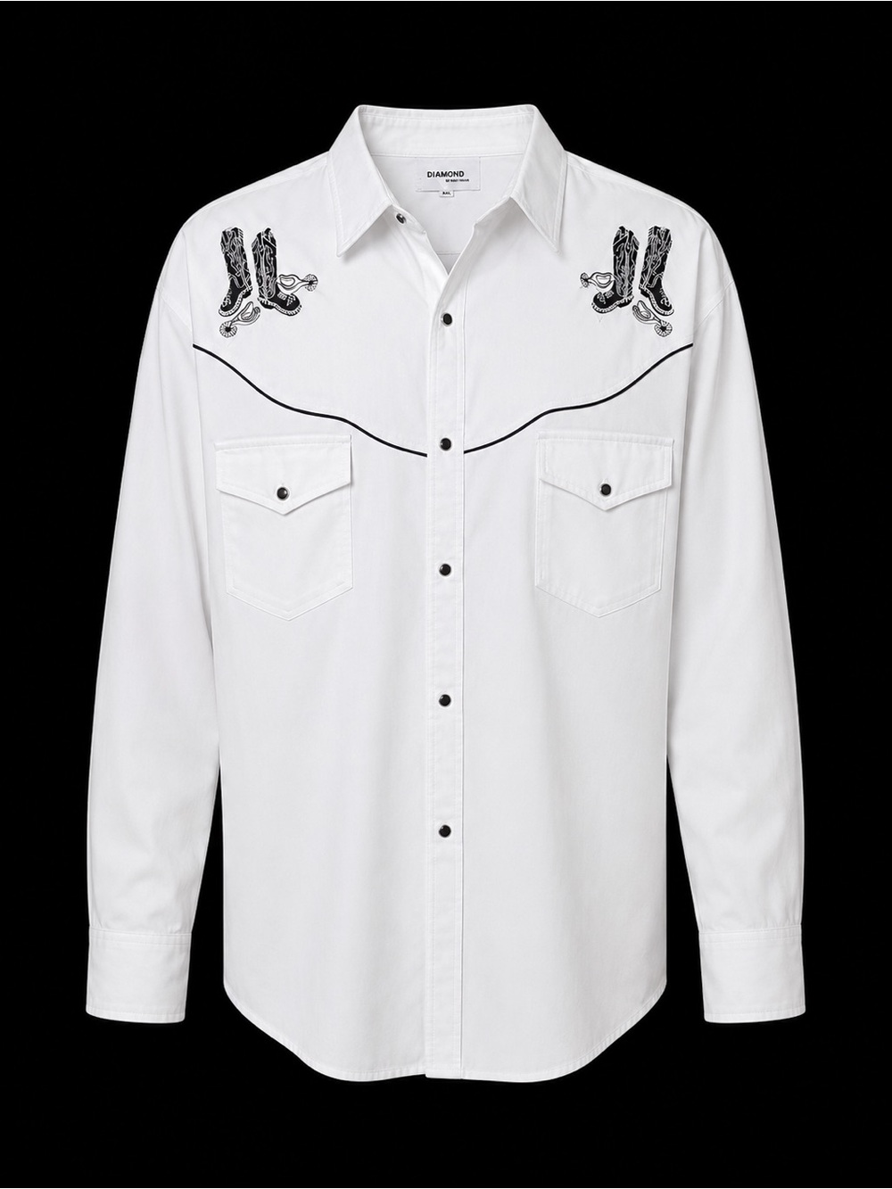 Diamond Supply Co. White Long-Sleeve Western Embroidered Shirt with Black Detail